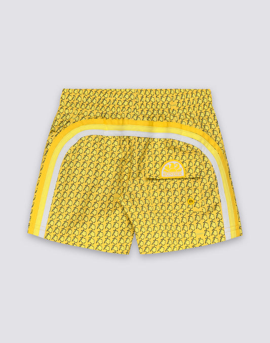 REPREVE® SHORT SWIMSUIT WITH ELASTIC WAIST AND FRUIT FIESTA PRINT