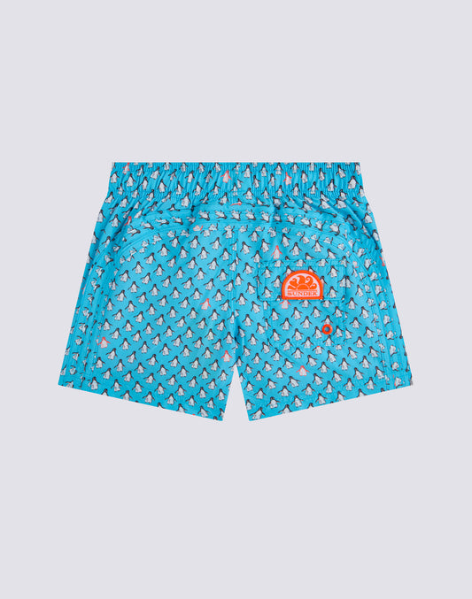 REPREVE® SHORT SWIMSHORTS WITH ELASTIC WAIST AND PINGU PRINT
