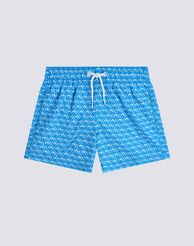 SHORT SWIMSHORTS WITH ELASTICATED WAIST IN REPREVE® WITH MAJOLICA SUNSET PRINT