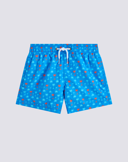 SHORT SWIMSHORTS WITH ELASTICATED WAIST AND PALMAS PRINT IN RECYCLED POLYESTER