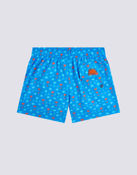 SHORT SWIMSHORTS WITH ELASTICATED WAIST AND PALMAS PRINT IN RECYCLED POLYESTER