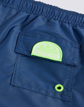 ICONIC TAFFETA SHORT-LENGTHS BOY’S SWIMSHORTS WITH ELASTICATED WAIST AND PIPING