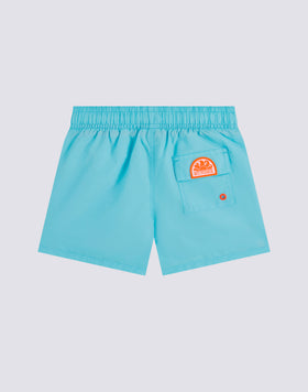 BOYS' SWIM SHORTS WITH ELASTICATED WAIST ICONIC TAFFETA WITH PIPING