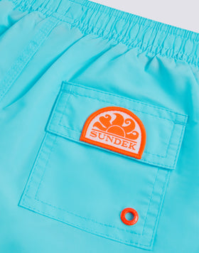 BOYS' SWIM SHORTS WITH ELASTICATED WAIST ICONIC TAFFETA WITH PIPING