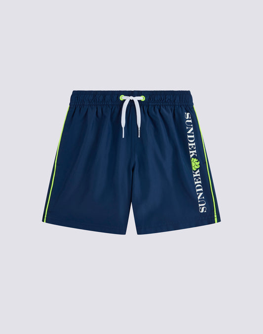 LONG BOYS' SWIMSUIT IN REPREVE® RECYCLED POLYESTER WITH SIDE LETTERING