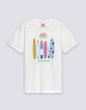 CHILDREN'S SHORT-SLEEVED T-SHIRT WITH RAINBOW SURFBOARD PRINT