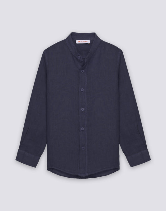 BOYS' LONG-SLEEVED LINEN SHIRT WITH MANDARIN COLLAR