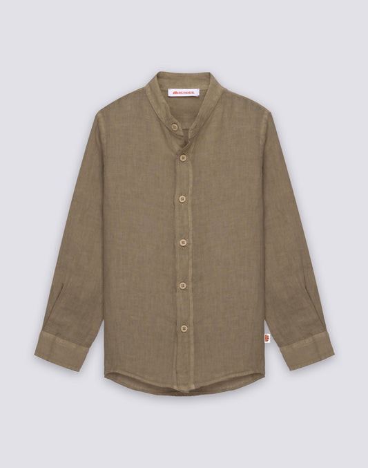 BOYS' LONG-SLEEVED LINEN SHIRT WITH MANDARIN COLLAR