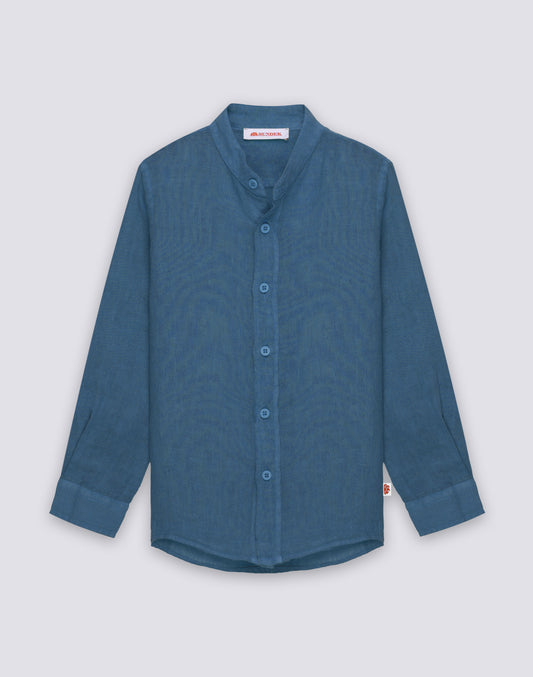 CAMICIA IN LINO DA BAMBINO A MANICA LUNGA CON COLLETTO ALLA COREANA