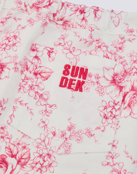 CHILDREN'S RAW-HEDGED SHORTS IN COTTON BULL WITH ROSE DE JOIE PRINT