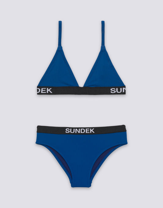 GIRLS' BIKINI WITH TRIANGLE TOP AND FIXED BOTTOMS WITH ELASTIC LOGO