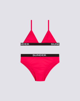 GIRLS' BIKINI WITH TRIANGLE TOP AND FIXED BOTTOMS WITH ELASTIC LOGO