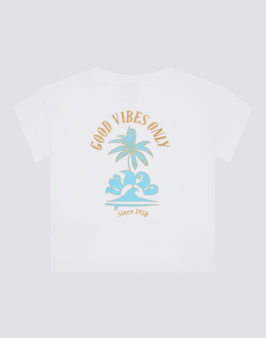 COMFORT GIRLS' T-SHIRT WITH GOOD VIBES ONLY PRINT ON THE BACK