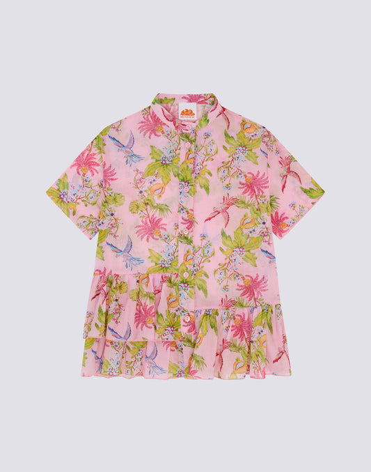 GIRLS' ASYMMETRICAL DRESS WITH SWEET PARROT PRINT