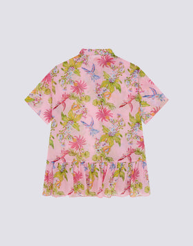 GIRLS' ASYMMETRICAL DRESS WITH SWEET PARROT PRINT