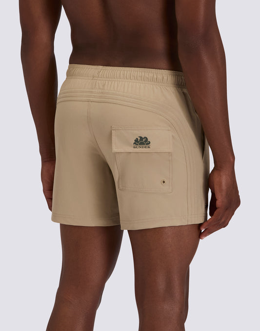 GOLDENWAVE MEN'S SHORT SWIMSUIT WITH ELASTIC WAIST, SOLID COLOR, 4WAY STRETCH