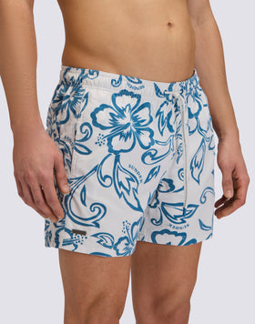 MEN'S SHORT SWIM TRUNKS GOLDENWAVE HIBISCUS ARCHIVE FLOCK PRINT