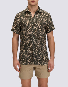 MEN'S PRINTED SHORT-SLEEVED LINEN SHIRT