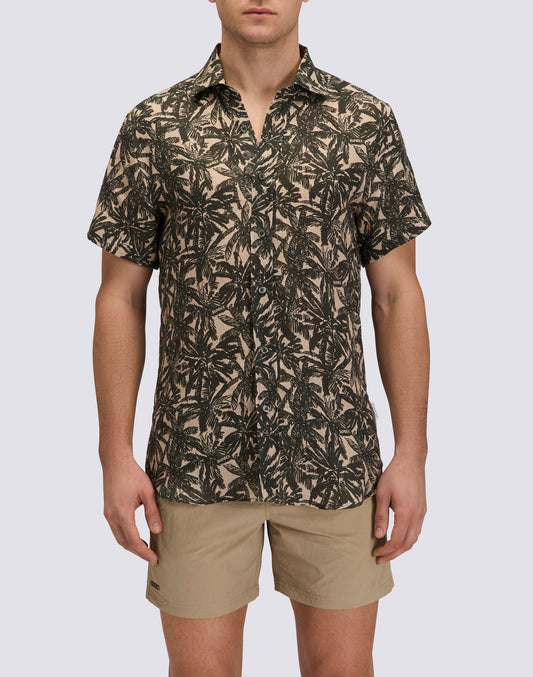 MEN'S PRINTED SHORT-SLEEVED LINEN SHIRT
