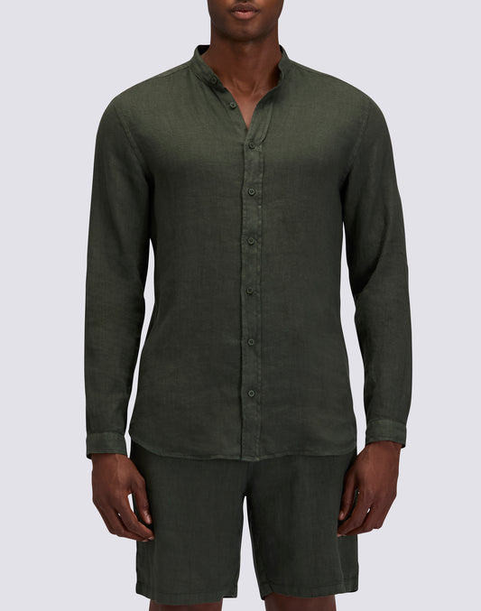MEN'S MANDARIN SHIRT IN GARMENT-DYED LINEN