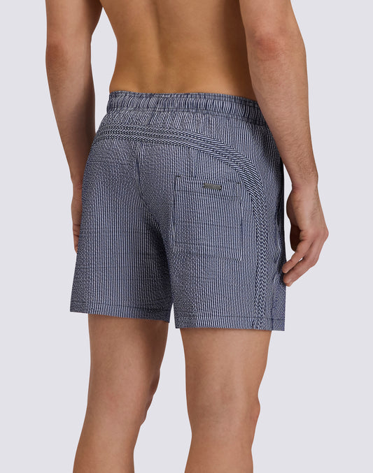 GOLDENWAVE MEN'S MID-LENGTH ELASTIC WAIST SWIMSUIT IN YARN-DYED STRIPED