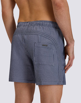GOLDENWAVE MEN'S MID-LENGTH ELASTIC WAIST SWIMSUIT IN YARN-DYED STRIPED