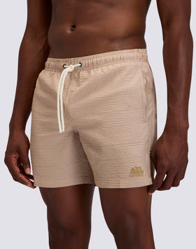 GOLDENWAVE MEN'S MID-LENGTH ELASTIC WAIST SWIMSUIT IN YARN-DYED STRIPED