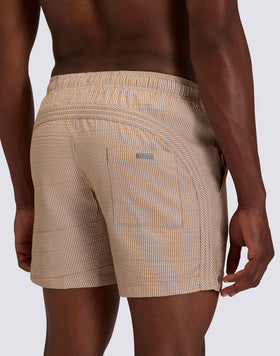 GOLDENWAVE MEN'S MID-LENGTH ELASTIC WAIST SWIMSUIT IN YARN-DYED STRIPED