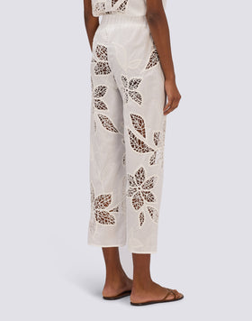WOMEN'S LONG BRODERIE ANGLAISE TROUSERS WITH ELASTICATED WAIST