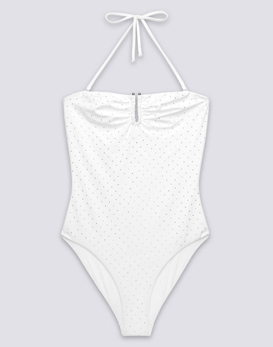 WOMEN'S ONE-PIECE SWIMSUIT WITH RHINESTONES AND COVERED BACK
