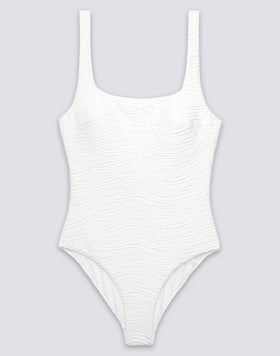 WOMEN'S ONE-PIECE SWIMSUIT WITH WAVE EFFECT JACQUARD
