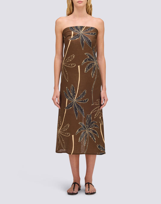 WOMEN'S OFF-THE-SHOULDER DRESS WITH GOLDEN PALM PRINT