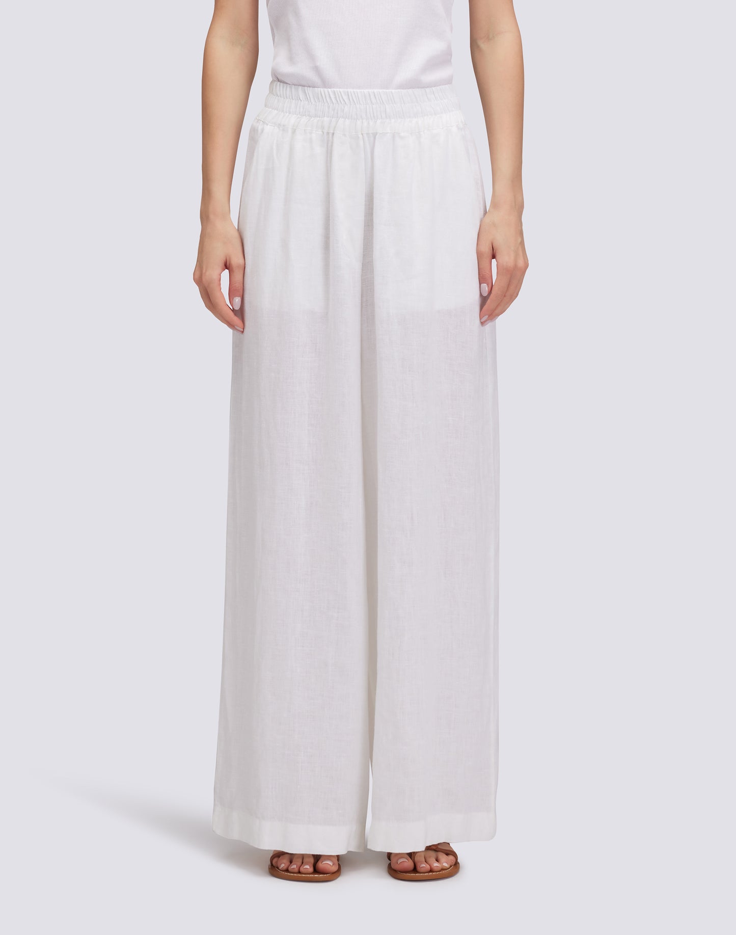 LONG PALAZZO TROUSERS IN GARMENT-DYED LINEN