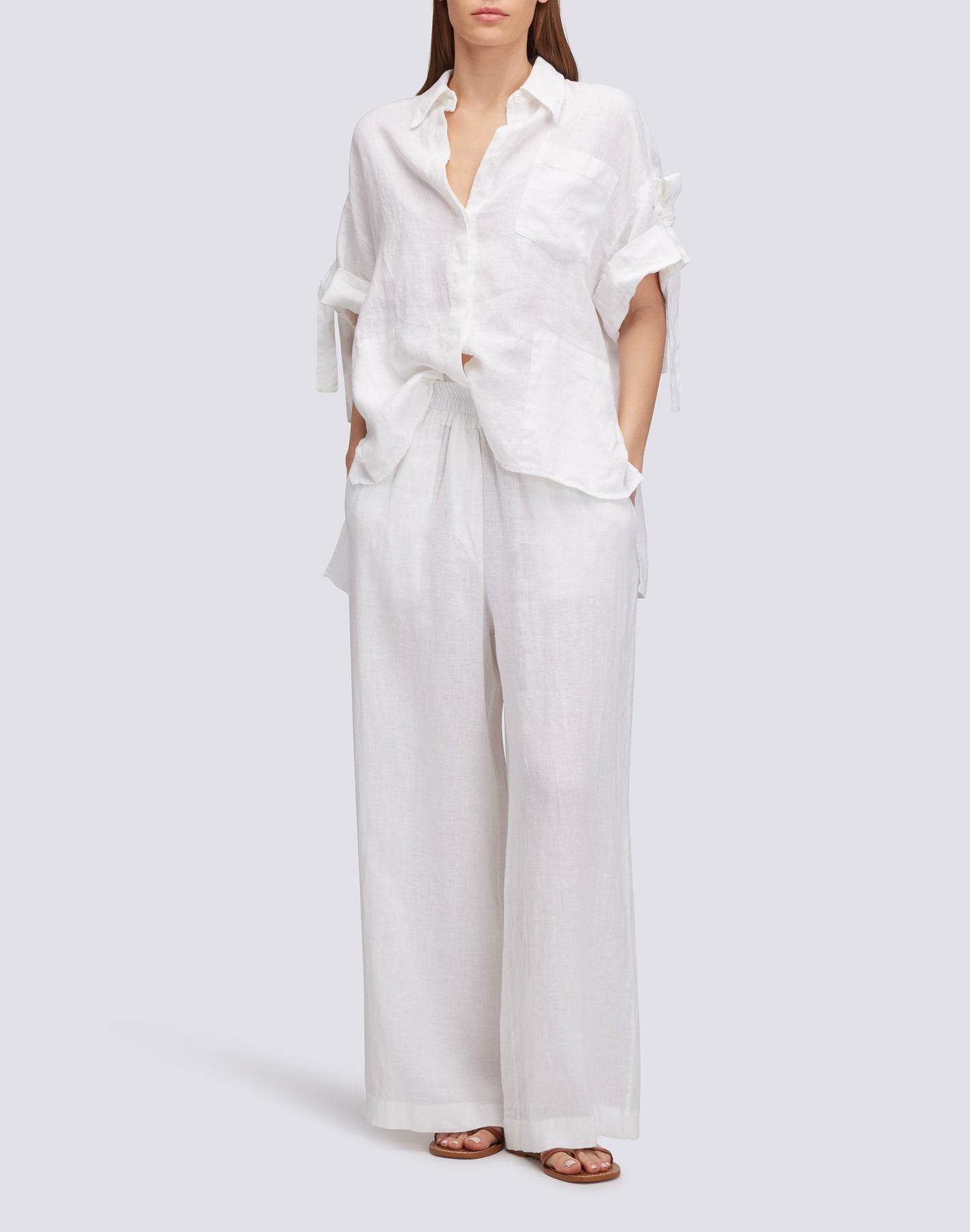 LONG PALAZZO TROUSERS IN GARMENT-DYED LINEN