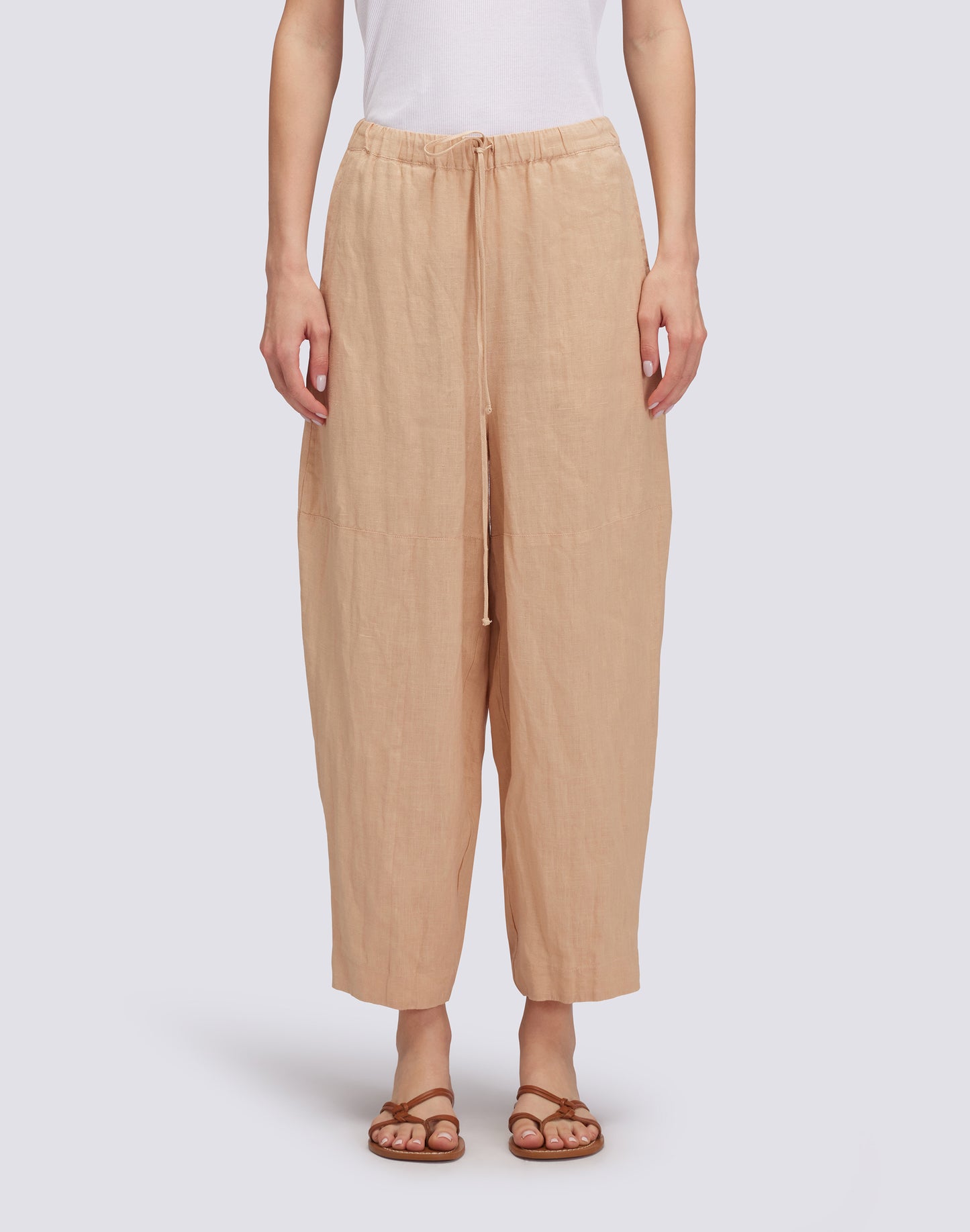 LINEN LONG TROUSERS WITH ADJUSTABLE ELASTICATED WAISTBAND