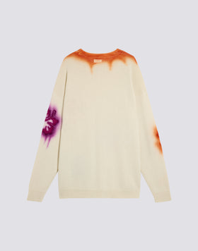 UNISEX CREW NECK SWEATER WITH FLOWER INTARSIA