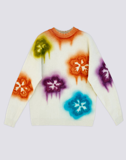 UNISEX CREW NECK SWEATER WITH FLOWER INTARSIA