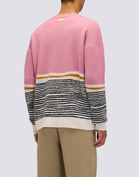 MEN'S CREW NECK JACQUARD SWEATER WITH ABSTRACT PATTERN