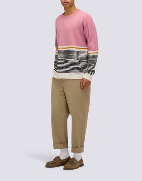 MEN'S CREW NECK JACQUARD SWEATER WITH ABSTRACT PATTERN