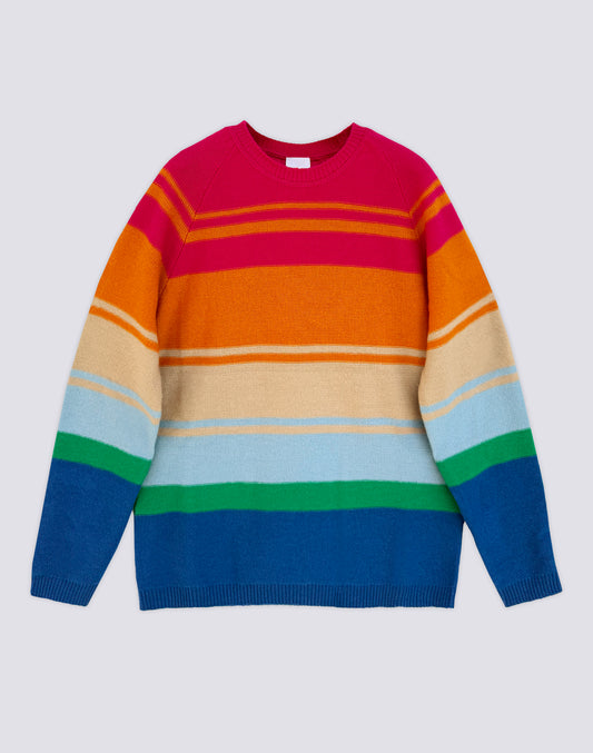UNISEX MULTI-STRIPE CREW NECK SWEATER