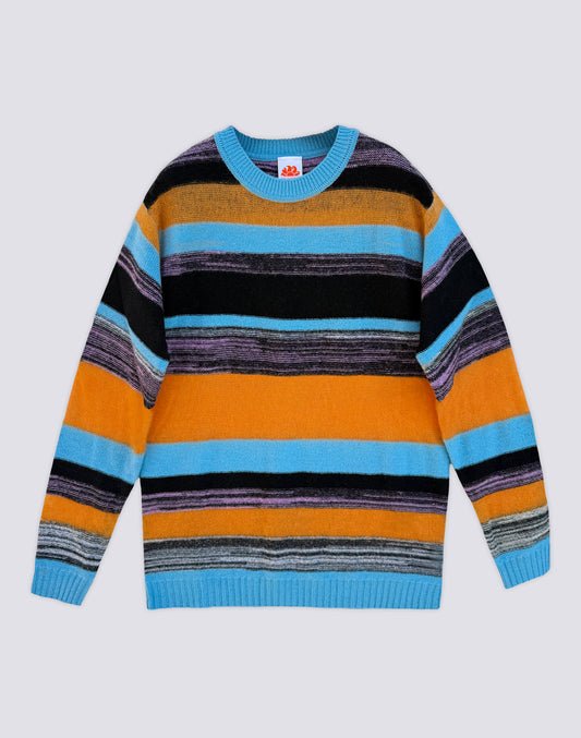 UNISEX CREW NECK SWEATER WITH MULTI-STRIPE PATTERN