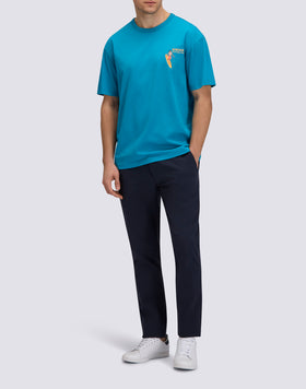 MEN'S CREW NECK T-SHIRT WITH PRINT AND EMBROIDERY