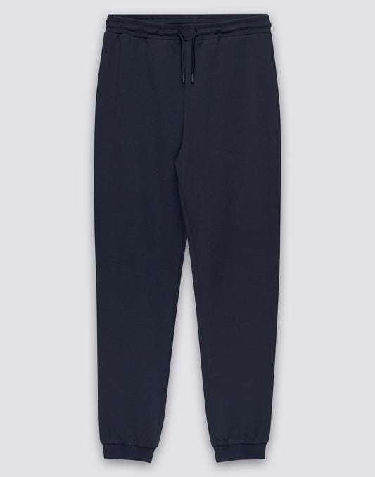 MEN'S ELASTIC WAISTED LONG TROUSERS IN RECYCLED INTERLOCK COTTON