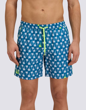 MEN'S MID-LENGTH SWIMSHORTS WITH ELASTIC WAIST AND UPSIDE DOWN PRINT IN REPREVE® RECYCLED POLYESTER