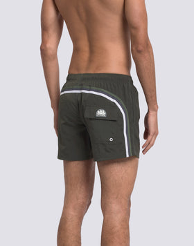 SHORT CRINKLED SWIM SHORTS WITH AN ELASTICATED WAISTBAND