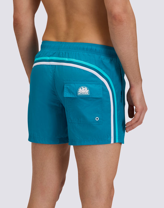 MEN'S SHORT SWIMSHORTS WITH ELASTIC WAIST AND CRINKLED WAIST