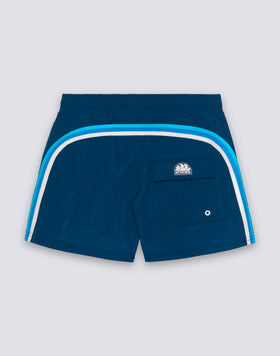 SHORT CRINKLED SWIM SHORTS WITH AN ELASTICATED WAISTBAND