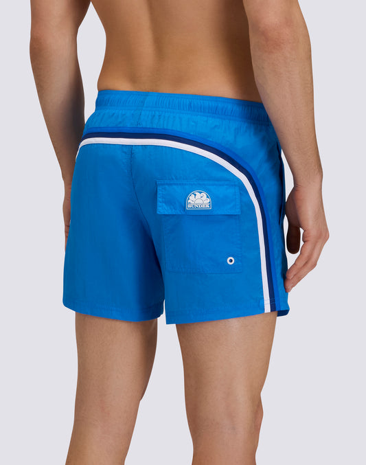MEN'S SHORT SWIMSHORTS WITH ELASTIC WAIST AND CRINKLED WAIST