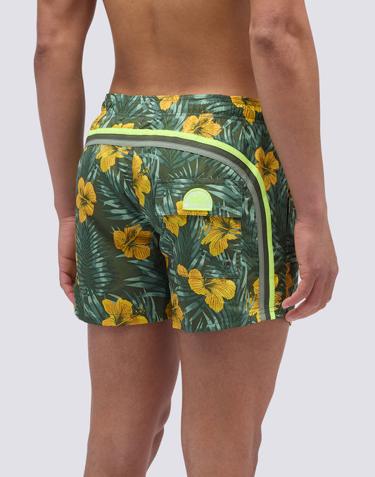 SHORT SWIMSHORTS WITH ELASTIC WAIST AND CLASSIC FLOWER PRINT