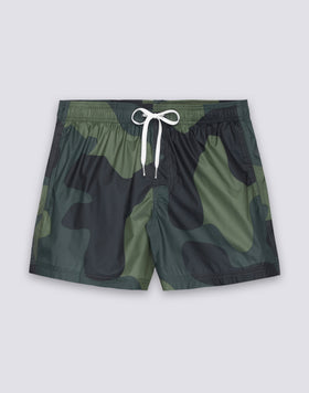 MEN'S SHORT SWIMSUIT WITH ELASTIC WAIST, CAMOU PRINT, RIP-STOP FABRIC